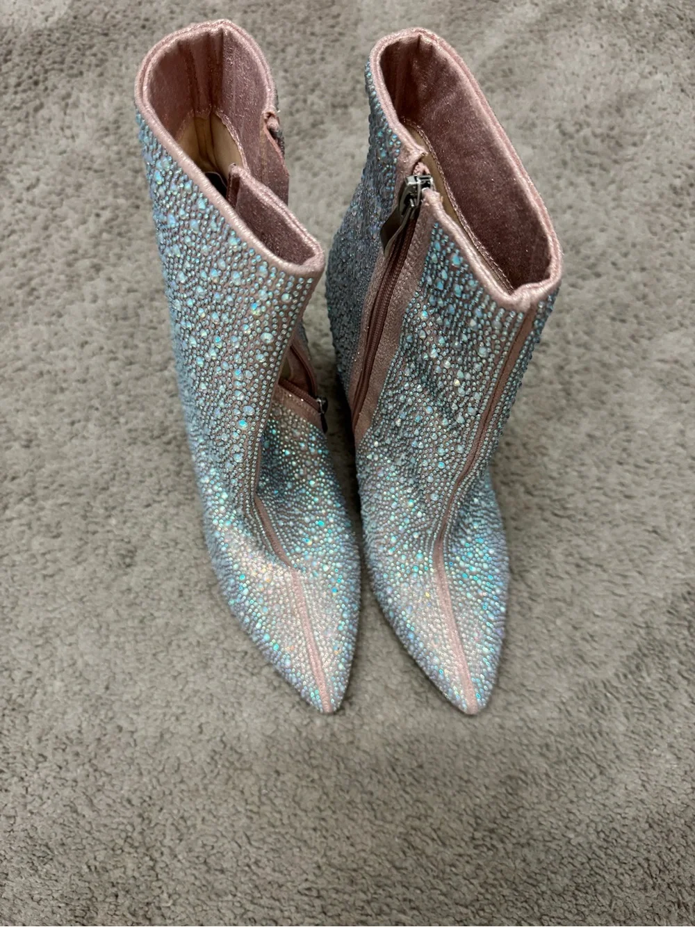 Embellished Pink Crystal Ankle Boots